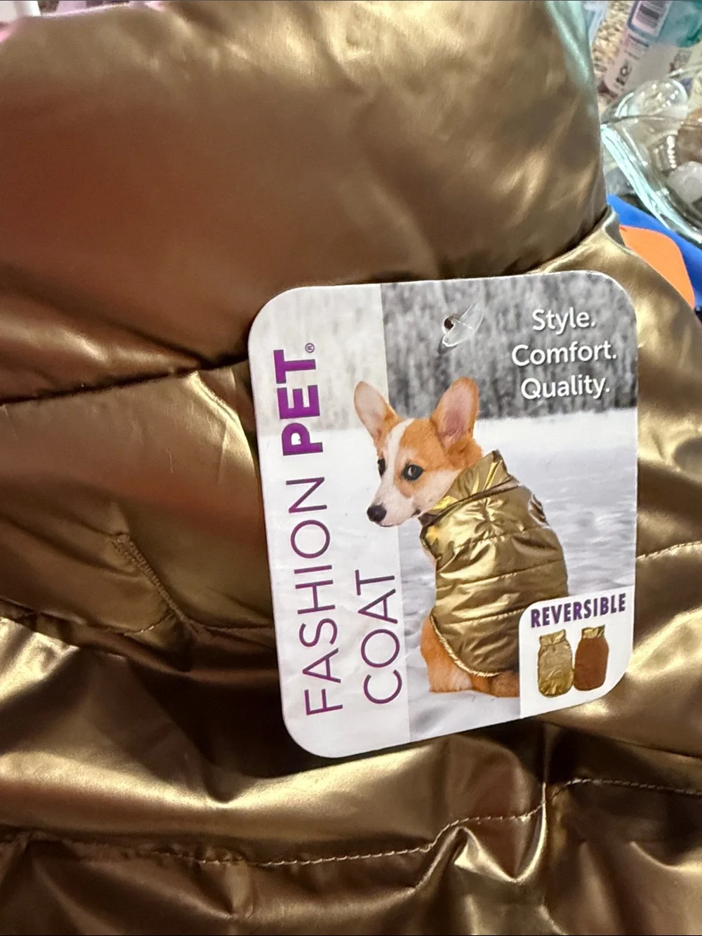 Fashion Pet Gold Puffer Dog Coat - Insulated Reversible Jacket